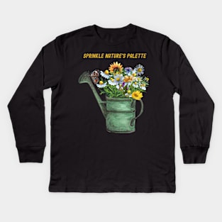 Sprinkle Nature's Palette Wildflowers in a Watering Can Butterfly Kids Long Sleeve T-Shirt